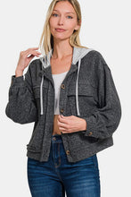 Cargar imagen en el visor de la galería, Zenana Black Brushed Hacci Button Down Hooded Shacket
