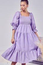 Load image into Gallery viewer, BiBi Swiss Dot Flounce Sleeve Smocked Tiered Midi Dress
