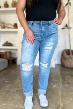 Ladda upp bild till gallerivisning, Judy Blue Distressed Patch Pocket Straight Leg Blue Washed Denim Jeans
