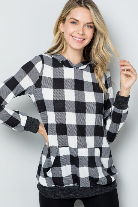 Celeste Contrast Plaid Long Sleeve Hoodie