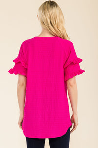 Celeste Double Ruffle Sleeve Textured Top