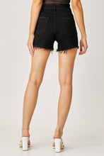 Load image into Gallery viewer, RISEN Fringe Detail Frayed Hem Black Denim Shorts
