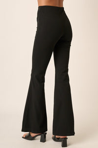 Mittoshop Black Crepe Knit Elastic Waist Flare Leg Pants