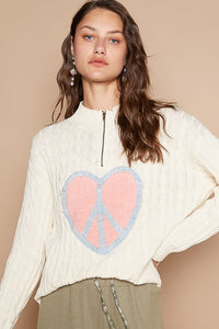 POL Peace Patch Dropped Shoulder Cable-Knit Sweater