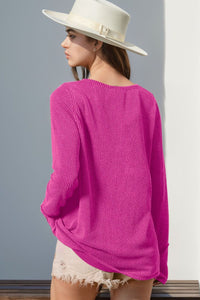 Double Take Solid Color Notched Thumbhole Long Sleeve Top