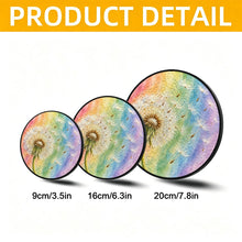 Carica l'immagine nel visualizzatore di Gallery, Wish Come True glass suncatcher product detail graphic comparing three sizes of the pastel rainbow dandelion window decoration.
