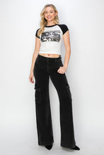 Ladda upp bild till gallerivisning, Risen Black Denim Wide Leg Cargo Jeans
