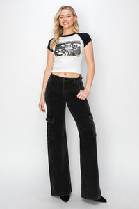 Risen Black Denim Wide Leg Cargo Jeans