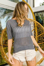 Load image into Gallery viewer, BiBi Charcoal Gray Eyelet Puffy Half Sleeve Knit Top
