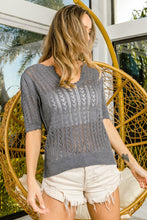 Ladda upp bild till gallerivisning, BiBi Charcoal Gray Eyelet Puffy Half Sleeve Knit Top
