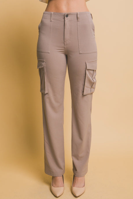 Love Tree Taupe High Rise Cargo Pants