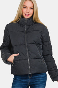 Zenana Black Zip Up Puffer Jacket