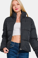 Cargar imagen en el visor de la galería, Zenana Black Zip Up Puffer Jacket
