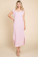 Carregar imagem no visualizador da galeria, Culture Code Full Size Striped V-Neck Slit Dress with Pockets
