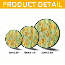 Carica l'immagine nel visualizzatore di Gallery, Make It Rain suncatcher product detail graphic comparing three diameters of the green and gold glass window decoration.
