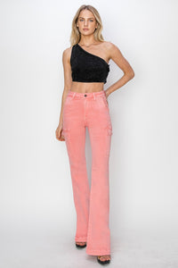 RISEN Pink Side Slit Cargo Bootcut Jeans