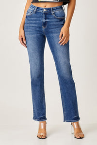 RISEN Mid Rise Straight Leg Blue Washed Denim Jeans