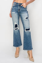 Load image into Gallery viewer, Risen Distressed Ankle Flare Blue Washed Denim Jeans
