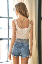 Ladda upp bild till gallerivisning, Bead and Pearl Embellished Long Sleeves Mesh Top
