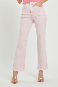 RISEN Tummy Control Straight Leg Washed Pink Denim Jeans