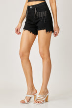 Load image into Gallery viewer, RISEN Fringe Detail Frayed Hem Black Denim Shorts
