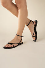 Load image into Gallery viewer, Top Moda Black Strappy Flat Sandals
