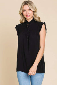 Culture Code Frilly Trim Smocked Sleeveless Top