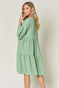 Double Take Solid Color Tiered Luxe Knit Dress