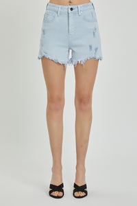 RISEN High Rise Distressed Ice Blue Denim Jean Shorts