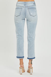 RISEN Mid Rise Sequin Patched Blue Denim Jeans