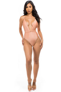 Mermaid Swimwear Crisscross Tie Back Deep V One Piece Swimsuit