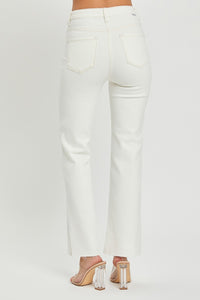 RISEN Tummy Control White Straight Leg Denim Jeans