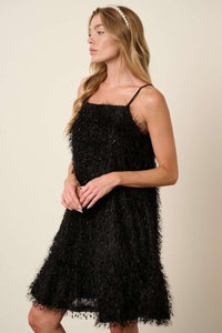 Mittoshop Black Feather Ruffle Hem Mini Cami Dress