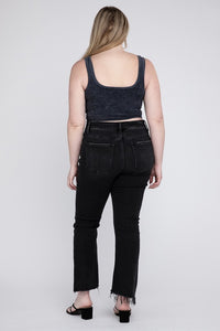 Vervet Black Plus Size High Waisted Chewed Raw Hem Flared Leg Denim Jeans