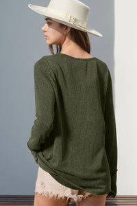 Double Take Solid Color Notched Thumbhole Long Sleeve Top