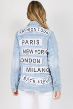 Load image into Gallery viewer, American Bazi Letter Patched Distressed Denim Jacket
