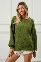 Ladda upp bild till gallerivisning, BiBi Green Diamond Textured Cable Knit Sweater
