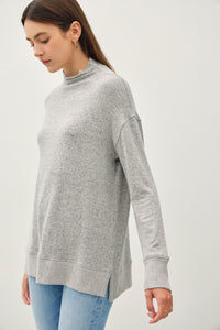 Be Cool Gray Side Slit Mock Neck Long Sleeve Tunic Top