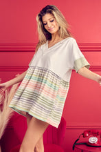 Load image into Gallery viewer, BiBi Colorblock Solid Striped Exposed Seam Oversized Relaxed Fit Top
