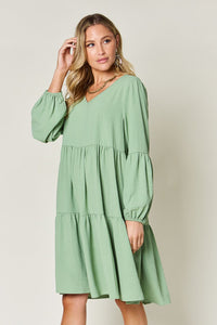 Double Take Solid Color Tiered Luxe Knit Dress