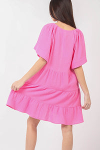 VERY J Pink Textured Tiered Dress