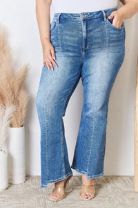 RISEN High Waisted Washed Blue Denim Flared Leg Jeans