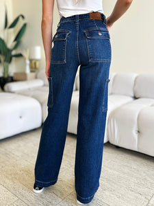 Judy Blue High Waist Straight Leg Blue Denim Cargo Jeans