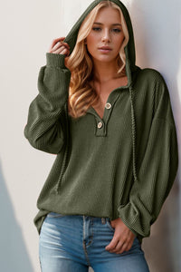 Double Take Solid Color Long Sleeve Hoodie Top