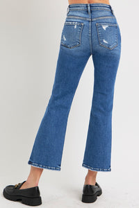 RISEN Tummy Control High Rise Cropped Blue Denim Bootcut Jeans