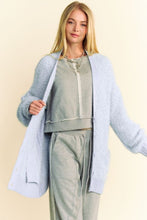 Carregar imagem no visualizador da galeria, Davi &amp; Dani Blue Ribbed Hem Button Down Longline Cardigan
