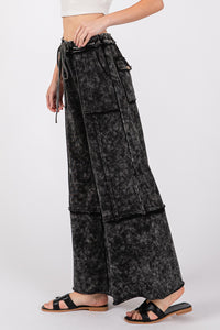 SAGE + FIG Black Ash Mineral Washed Wide Leg Terry Pants