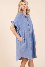 Carregar imagem no visualizador da galeria, Mittoshop Blue Mineral Washed Cotton Gauze Mini Shirt Dress
