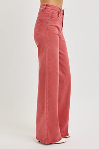 RISEN Tummy Control Wide Leg Red Denim Jeans