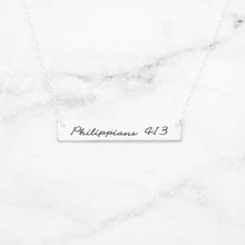 Carregar imagem no visualizador da galeria, Philippians 4:13 Necklace Personalized Sterling Silver Bar Necklace
